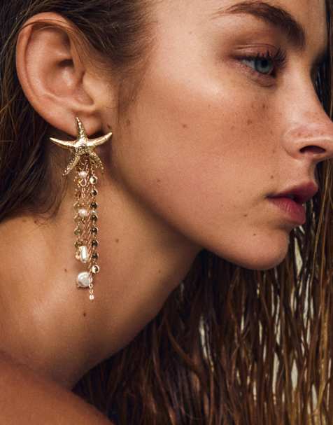 Bershka - Boucles d'oreilles étoile de mer effet cascade - Doré - view 1