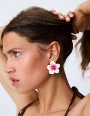Bershka - Boucles d'oreilles hibiscus - Rose