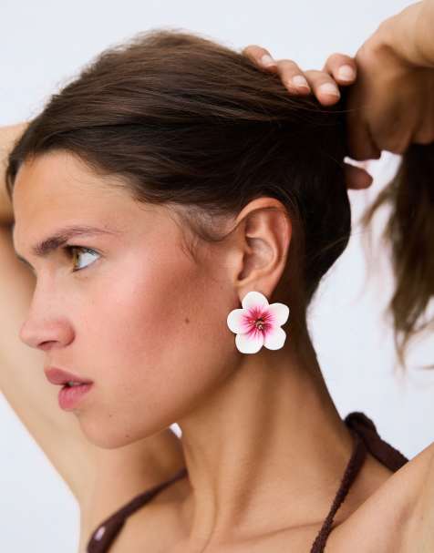 Bershka - Boucles d'oreilles hibiscus - Rose - view 1