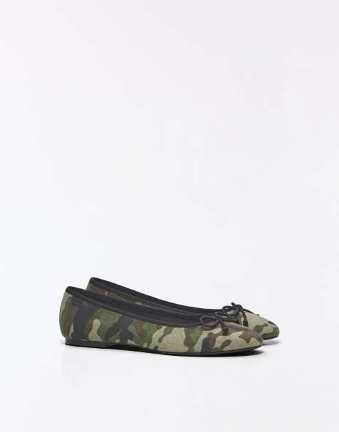Bershka Bow ballerinas in camo green - view 1