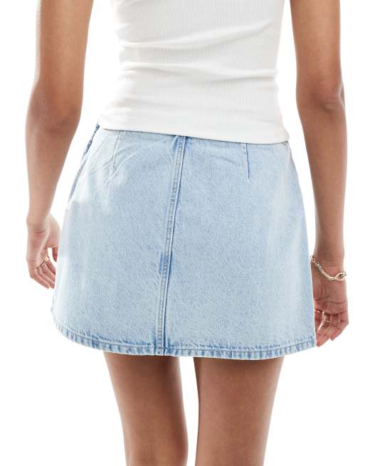 Bershka bow front denim skirt in light blue, 2 of 5