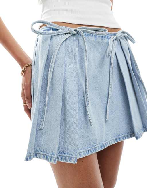 Bershka bow front denim skirt in light blue, 5 of 5