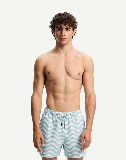 Bershka - Boxer de bain imprimé - Bleu clair - view 1