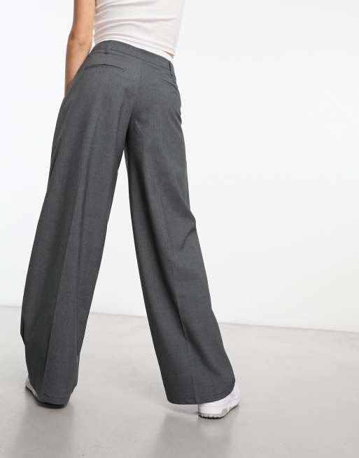 Bershka boxer waistband wide leg tailored pants in dark gray