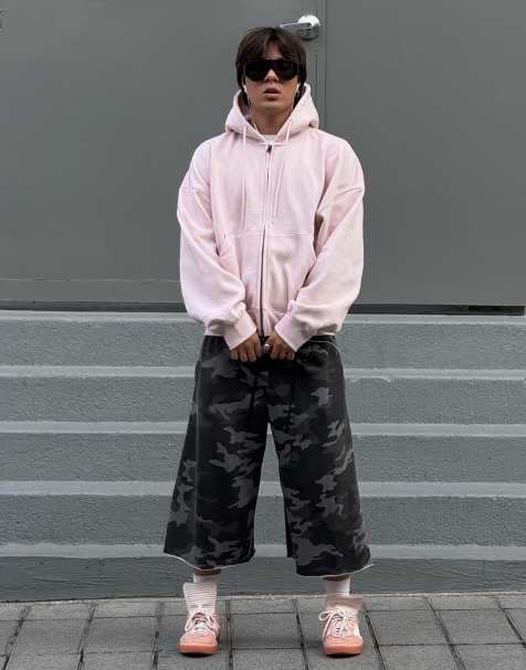 Bershka boxig huvtröja med dragkedja i rosa - view 1
