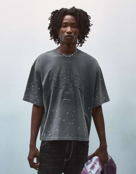 Bershka boxig kortärmad t-shirt med tvättad effekt i grått - view 1