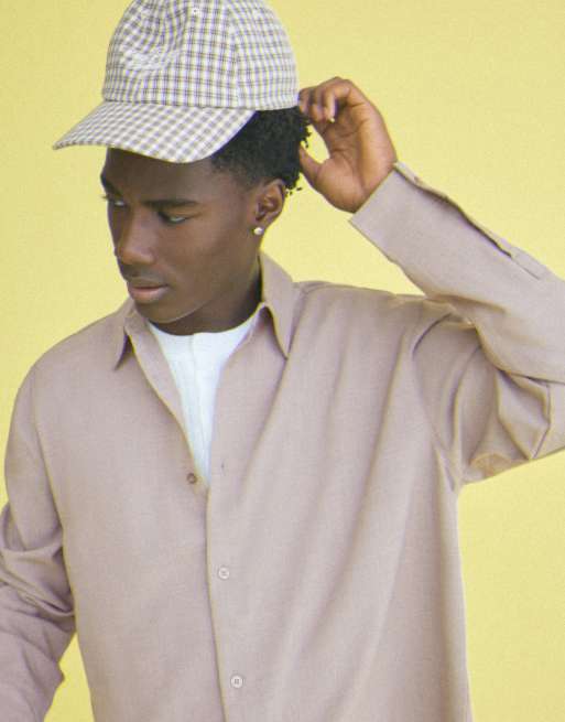 Bershka boxig skjorta med långa ärmar i beige, 3 av 5