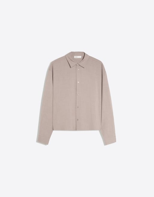Bershka boxig skjorta med långa ärmar i beige, 5 av 5