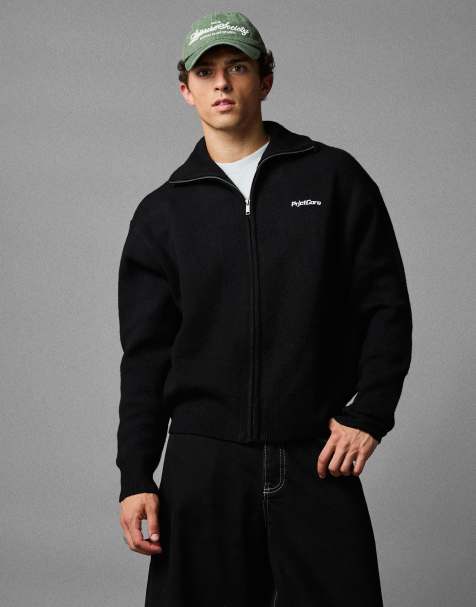 Bershka boxig stickad jacka med dragkedja i svart - view 1