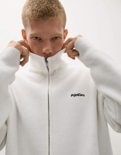 Bershka boxig stickad jacka med dragkedja i vitt, 5 av 7