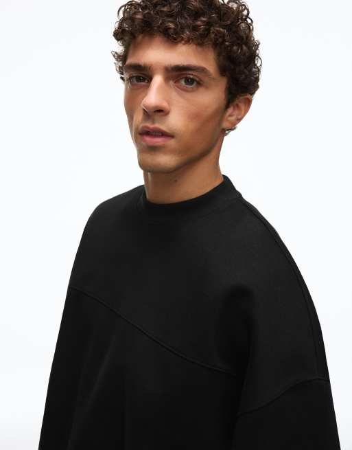 Bershka boxig sweatshirt med rund halsringning i svart, 2 av 6