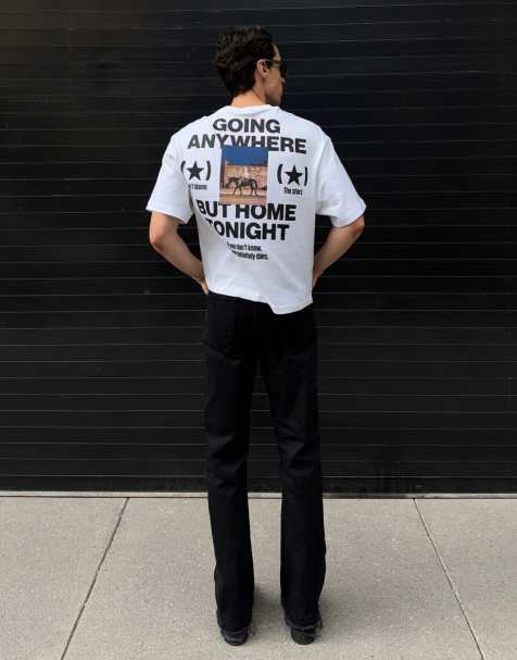 Bershka boxig t-shirt med foto- och textgrafik i vitt - view 1