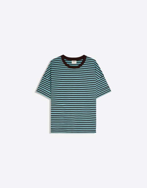 Bershka boxig t-shirt med tryck i denimblått, 5 av 5