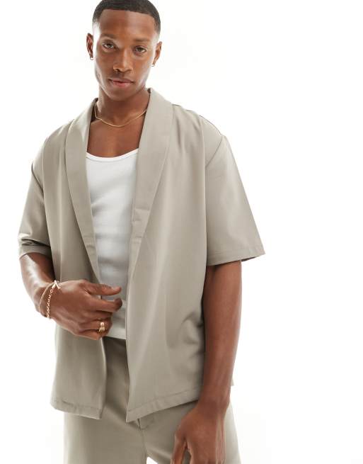 Bershka - Boxy blazer van co-ord set met korte mouwen in beige 