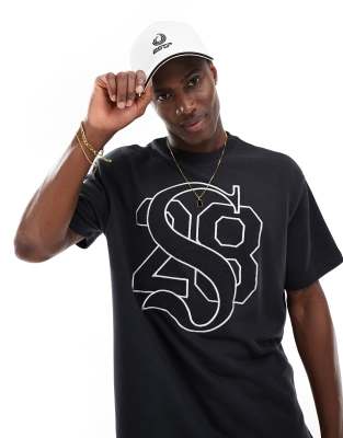 boxy collegiate print T-shirt in charcoal-Black