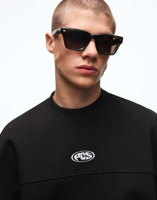 Bershka Boxy crew neck sweatshirt in black, 7 of 7