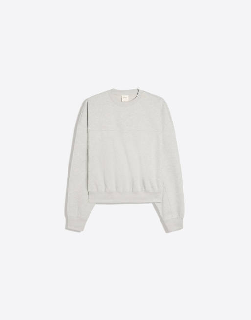 Bershka Boxy crew neck sweatshirt in light grey, 5 of 5