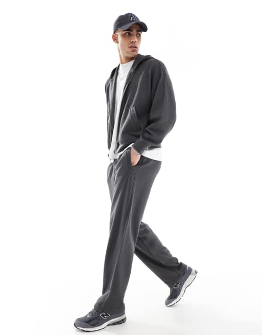 Bershka boxy crop seersucker co-ord hoodie in grey, 4 of 4