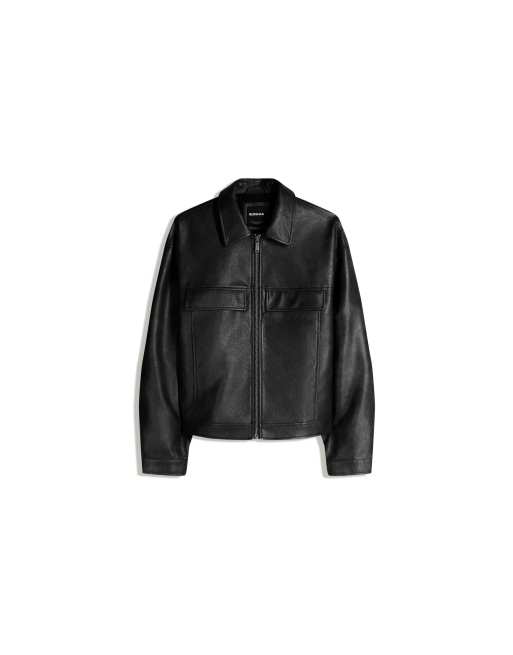 Bershka Boxy faux leather jacket in black | ASOS