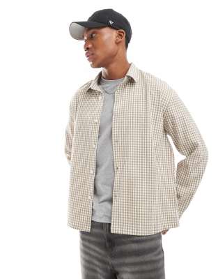 Bershka Bershka boxy fit checked shirt in beige-Neutral
