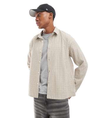 boxy fit checked shirt in beige-Neutral