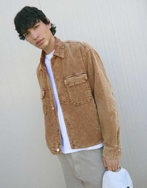 Bershka Boxy fit corduroy jacket in camel - view 1