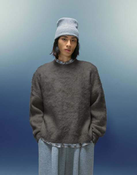 Bershka Boxy-fit faux fur sweater in grey&black - view 1