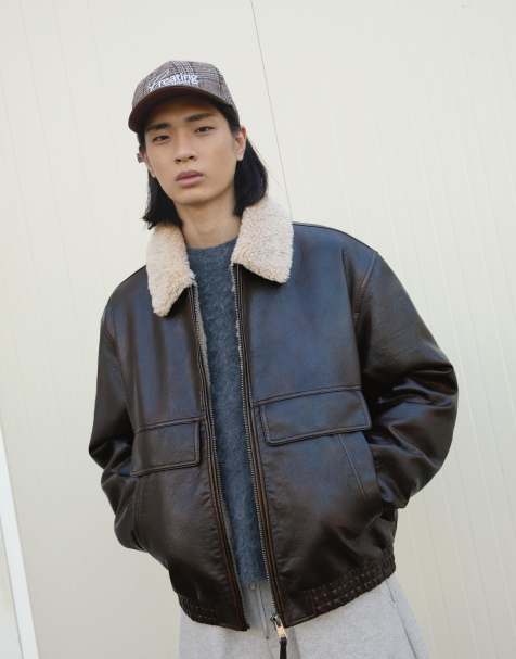 Bershka Boxy-fit faux leather jacket in brown - view 1