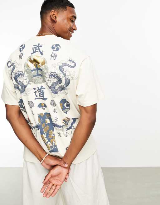 Bershka boxy fit japenese back printed T shirt in white ASOS