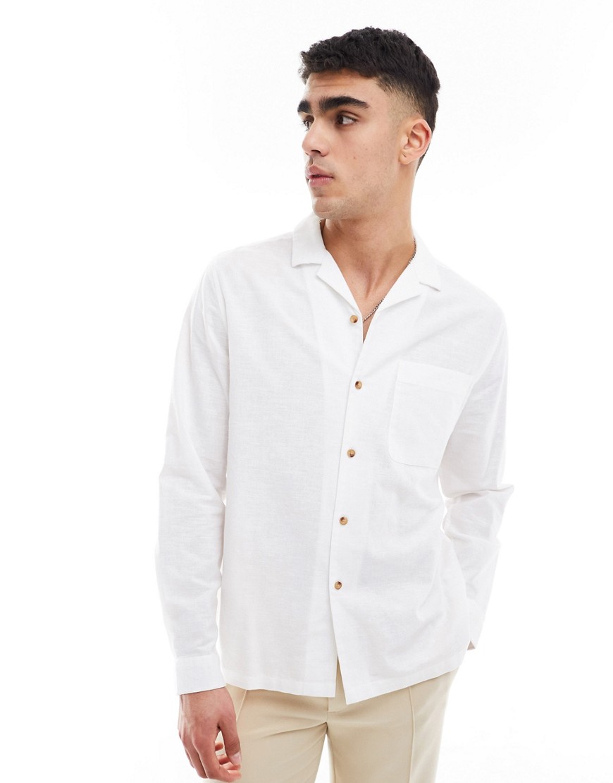 Bershka Boxy Fit Long Sleeve Shirt In White