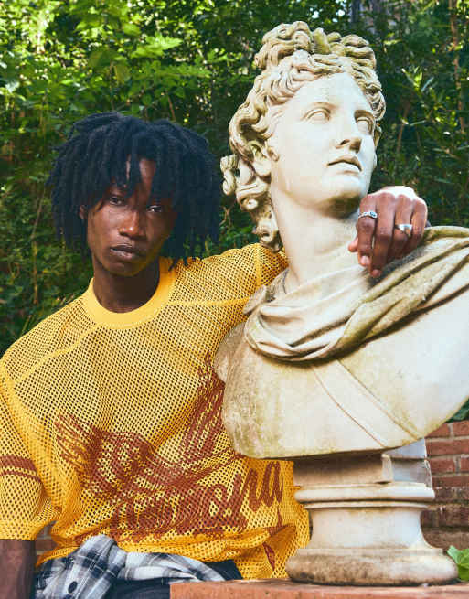 Bershka Boxy fit mesh arizona t-shirt in yellow, 4 of 7