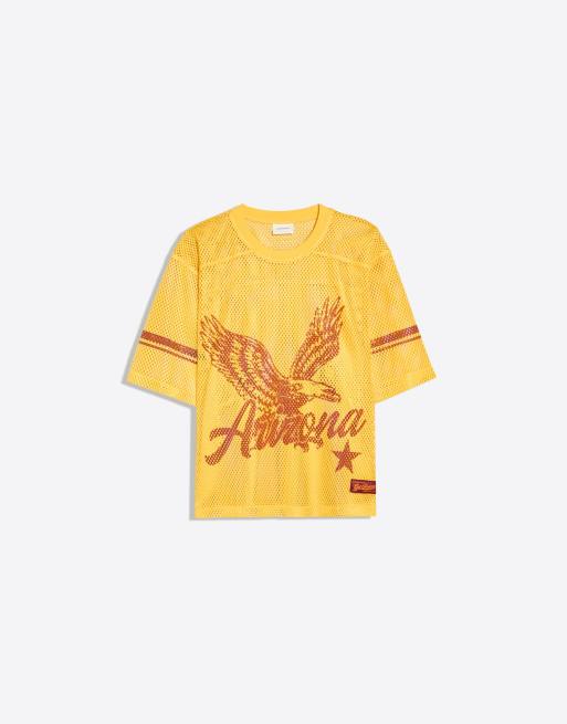 Bershka Boxy fit mesh arizona t-shirt in yellow, 6 of 7