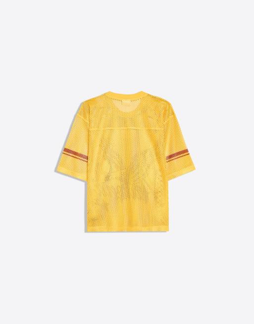 Bershka Boxy fit mesh arizona t-shirt in yellow, 7 of 7