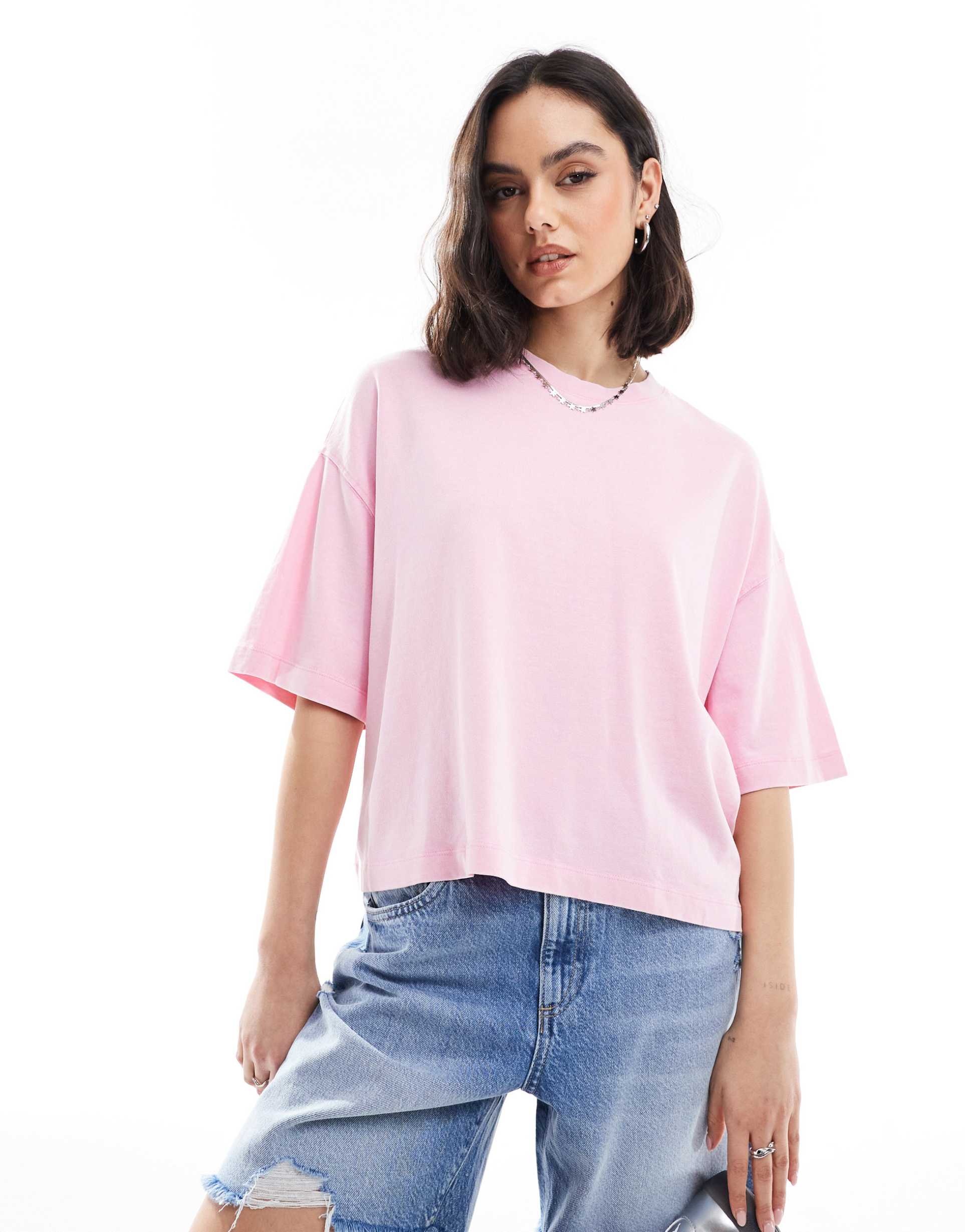 bershka boxy fit oversized tee in pink