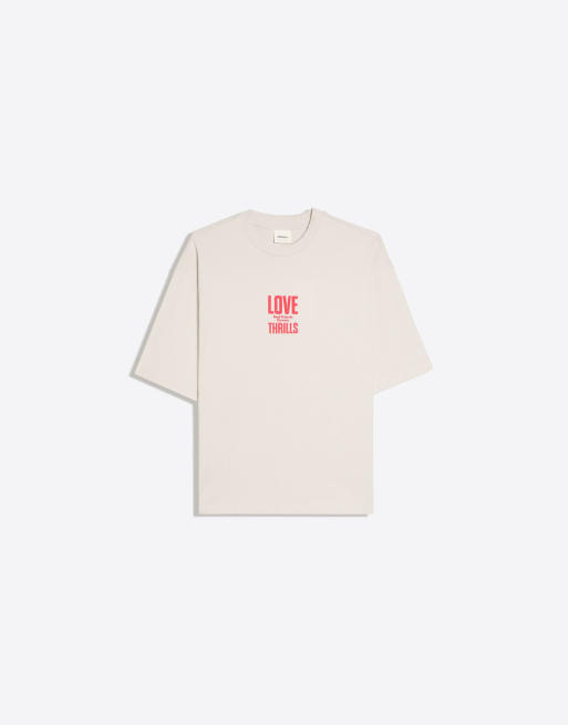 Bershka Boxy fit photo and text graphic t-shirt in grey, 5 of 6