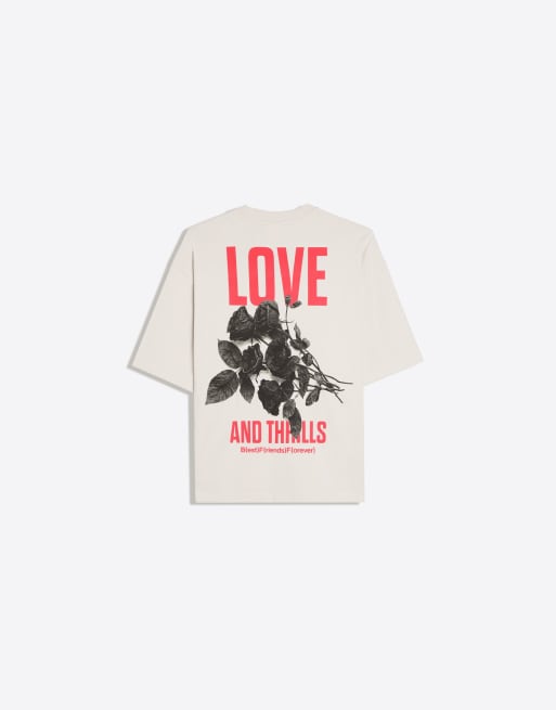 Bershka Boxy fit photo and text graphic t-shirt in grey, 6 of 6