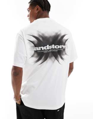 boxy fit sandstorm printed t-shirt in white