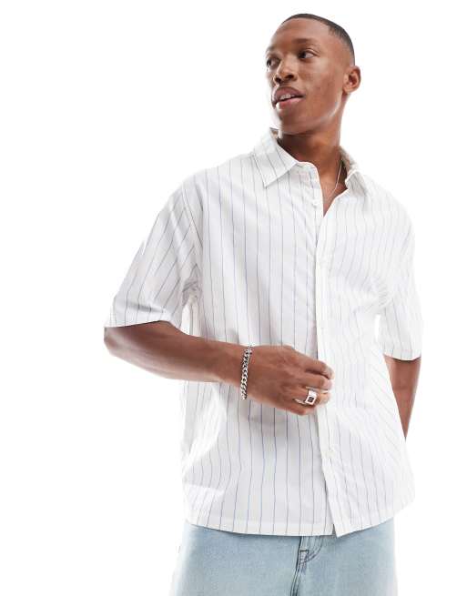 Bershka Boxy Fit Stripe Shirt In White 