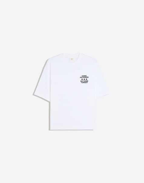 Bershka boxy fit T-shirt med foto- og tekstgrafik i hvid - view 1