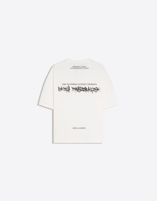 Bershka boxy fit T-shirt med print i hvid, 6 af 6