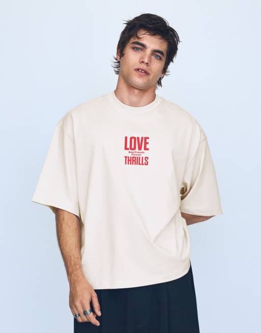 Bershka Boxy-Fit T-Shirt mit Foto- und Textgrafik in Grau, 2 von 4