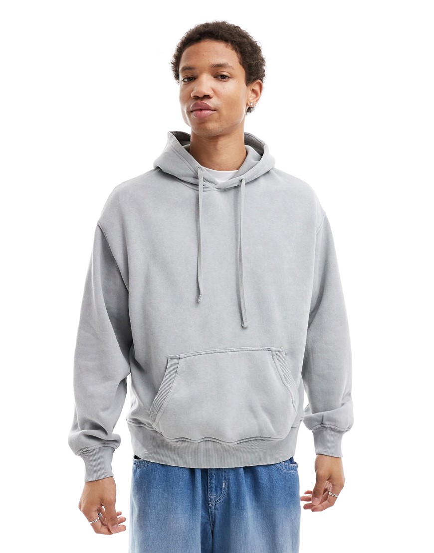 boxy fit washed hoodie in light gray