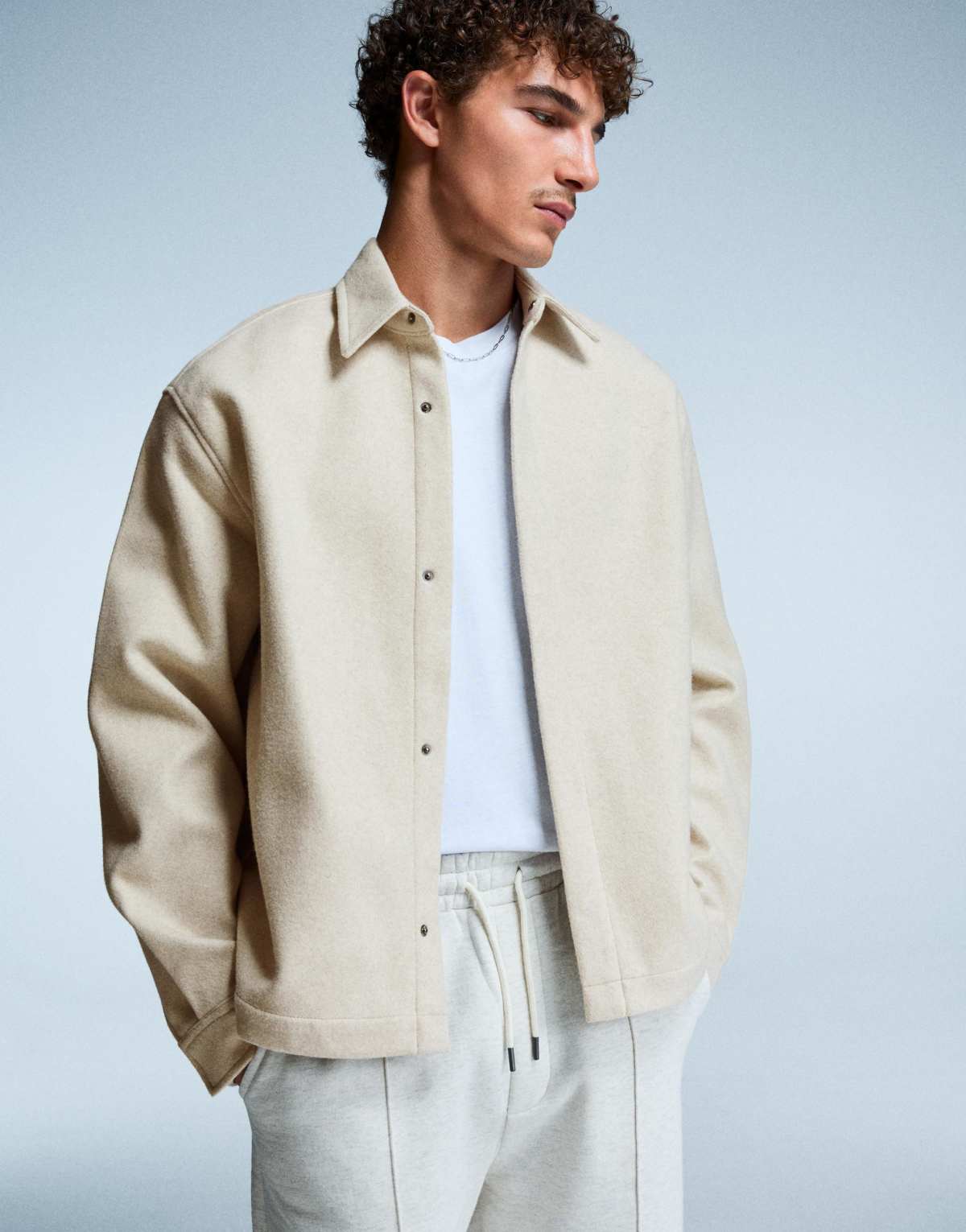 Bershka Boxy flannel overshirt in beige