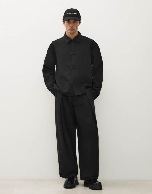 Bershka Boxy-Hemd mit langen Ärmeln in Schwarz, 2 von 6