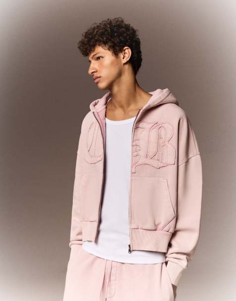 Bershka boxy hoodie med vask og lynlås i pink - view 1