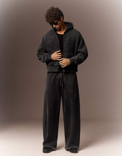 Bershka boxy hoodie med vask og lynlås i sort, 2 af 4