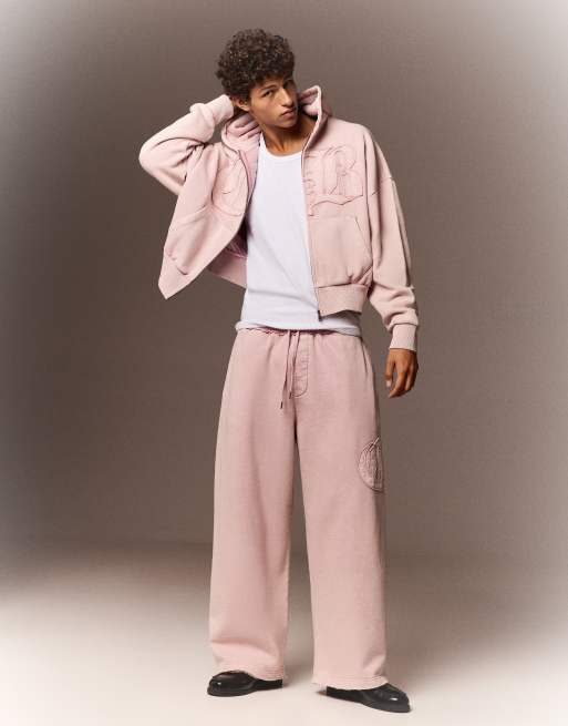 Bershka boxy hoodie met rits en wassing in roze, 2 van 4