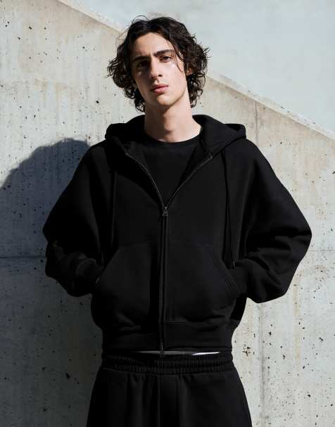 Bershka boxy hoodie met rits in zwart - view 1