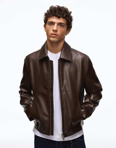 Bershka boxy jack met leerlook in bruin - view 1