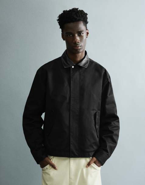 Bershka Boxy jacket with embroidered contrast collar in black - view 1